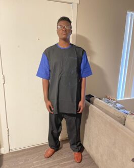 Dashiki black with blue hand and neck design