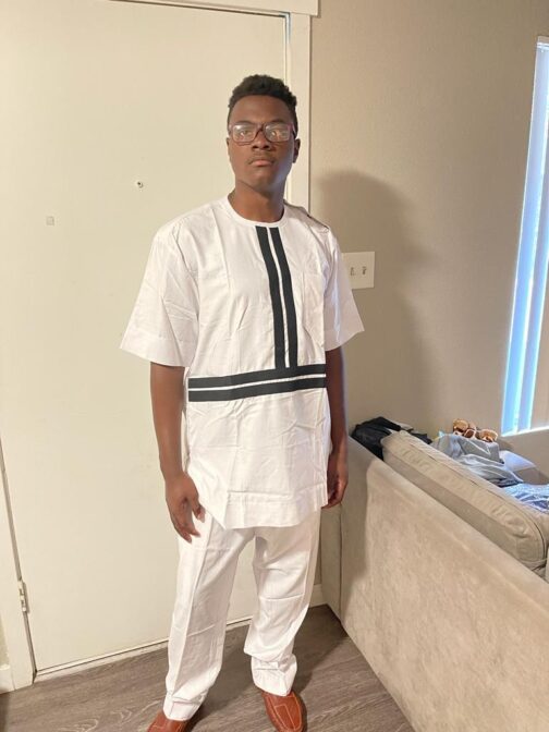 Dashiki white with black front stripes design