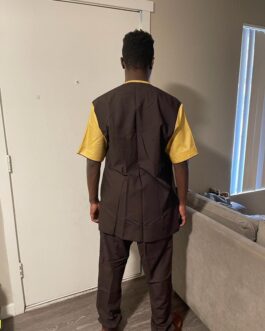 Dashiki brown with yellow hand, front and neck design