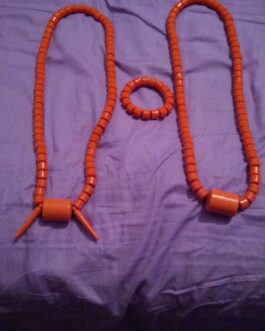 Dark orange Coral long bead and bracelet sets