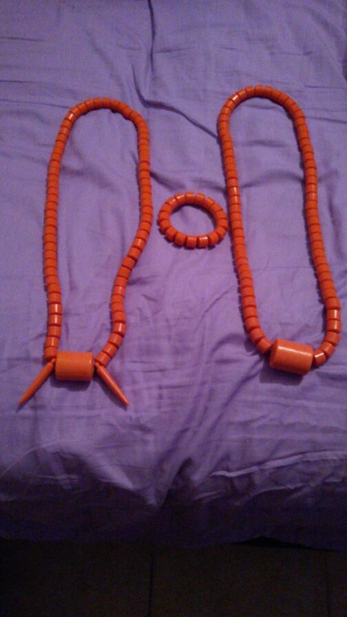 Dark orange Coral long bead and bracelet sets